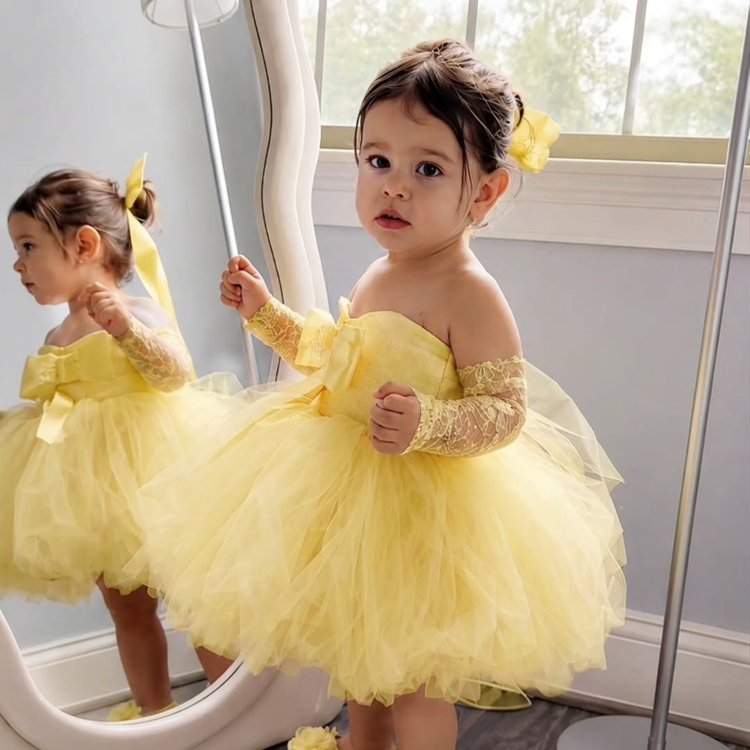 Embroidery Yellow Dress - Gaun Putri Bunga Kuning untuk Pernikahan,