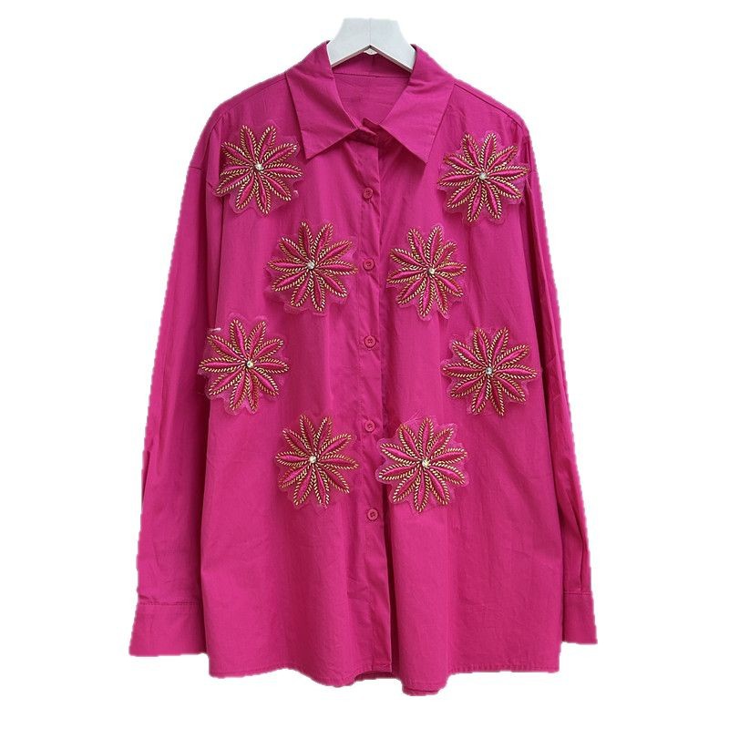 Embroidery Online - Blus Wanita Kemeja Vintage Kerah Lipat