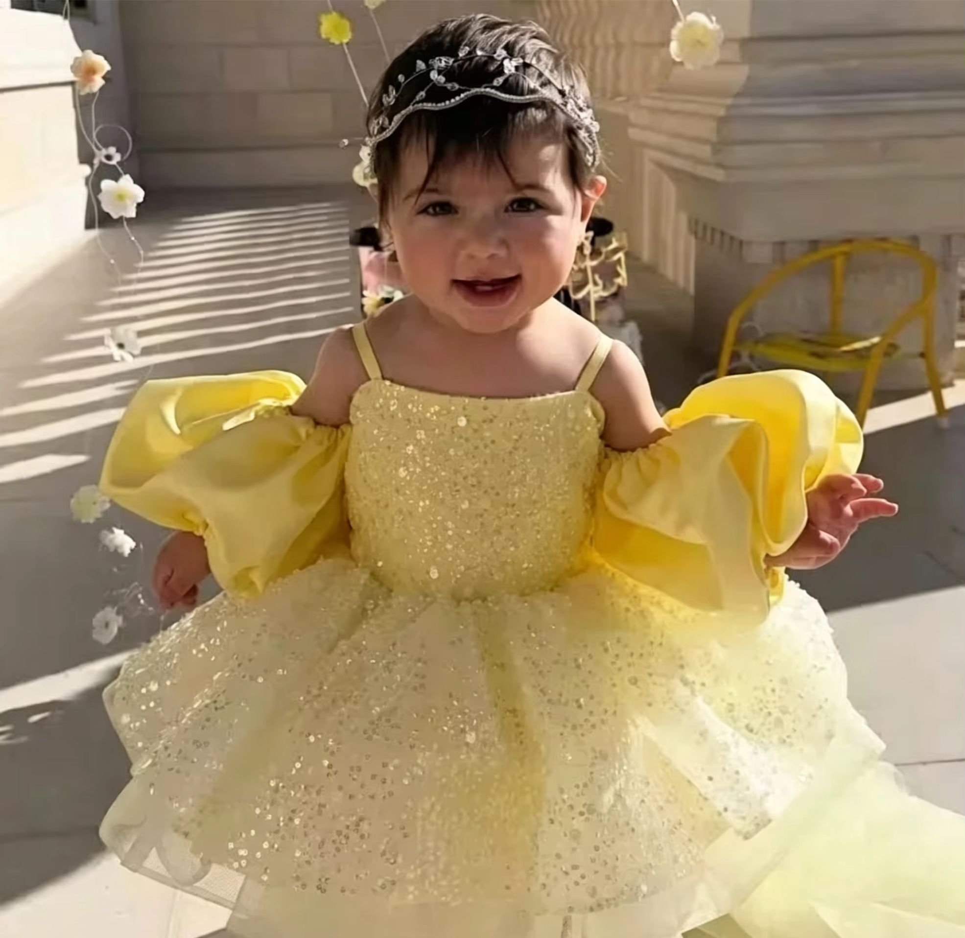 Embroidery Yellow Dress - Gaun Gadis Bunga Kuning Lucu untuk
