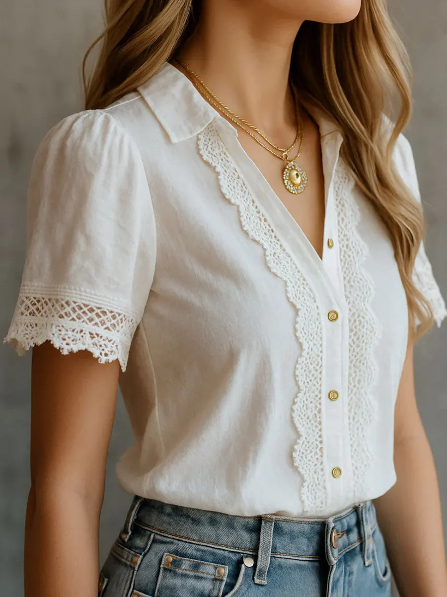 Embroidery Online - Kemeja Wanita Elegan Kasual Warna Polos