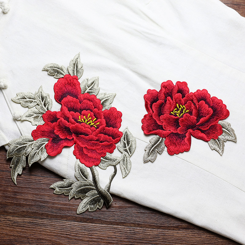 Embroidery Yellow Dress - 1 Pasang Patch Bordir Bunga Merah