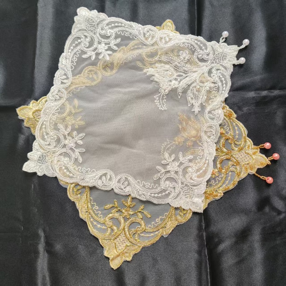 Embroidery Rose - Alas Meja Bordir Mawar Emas 28cm