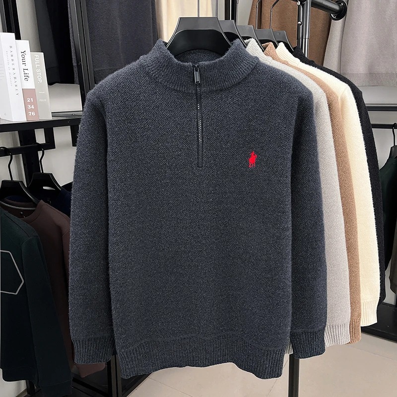 Embroidery Design Logo - Sweater kerah berdiri dengan ritsleting kualitas