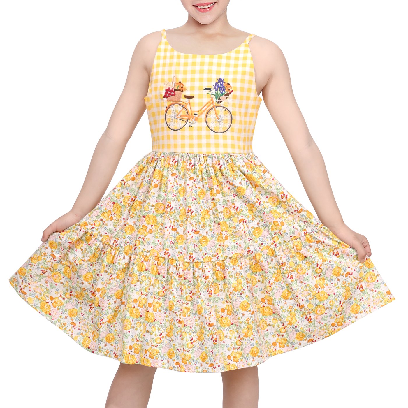 Embroidery Yellow Dress - Gaun Anak Perempuan Gaun Katun Musim
