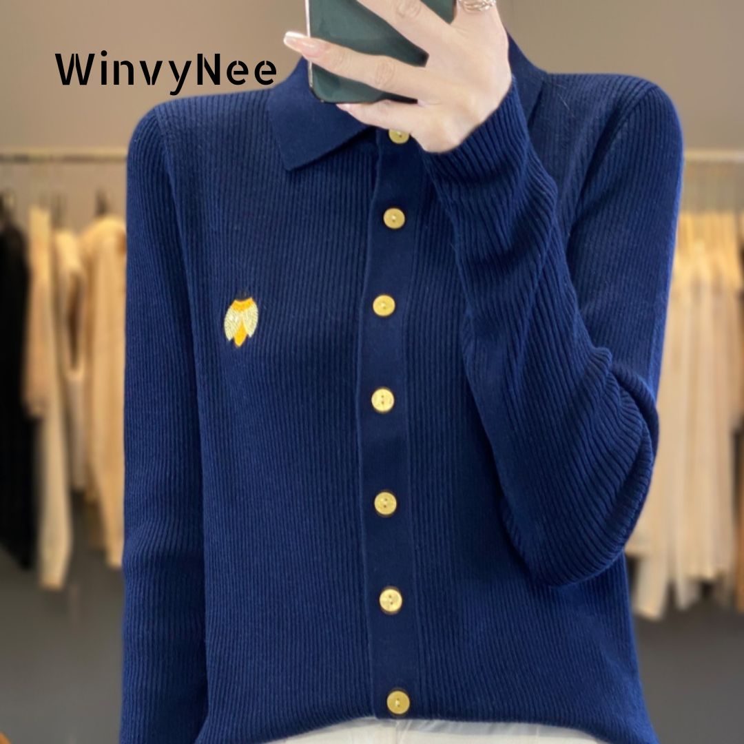 Embroidery Lady Bug - Pakaian Wanita WinvyNee Kardigan Leher Polo