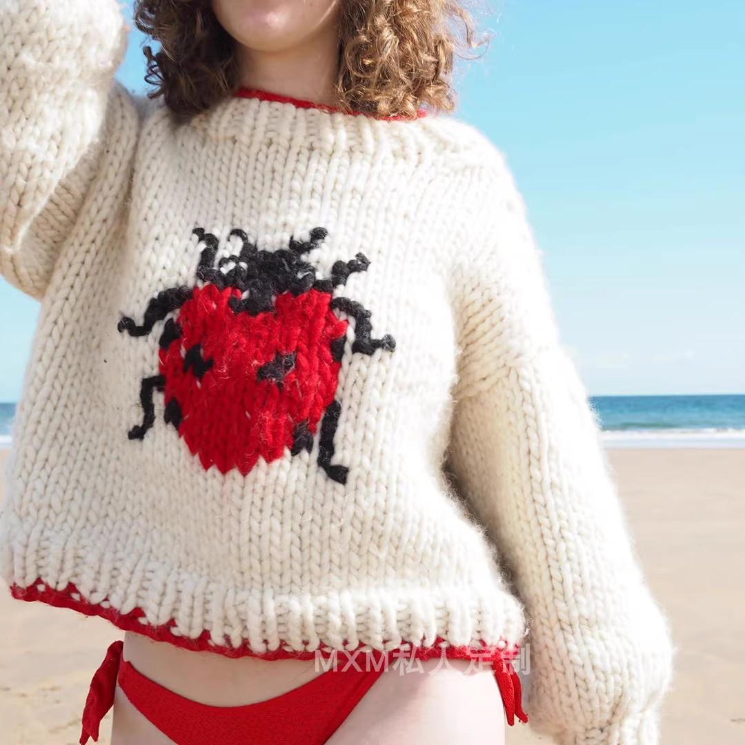 Embroidery Lady Bug - Sweter Wol Kasar Rajutan Tangan Wol