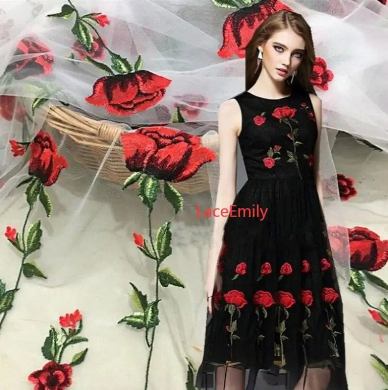 Kain Renda Mawar Merah Bordir  - Embroidery Rose ulasan dan harga