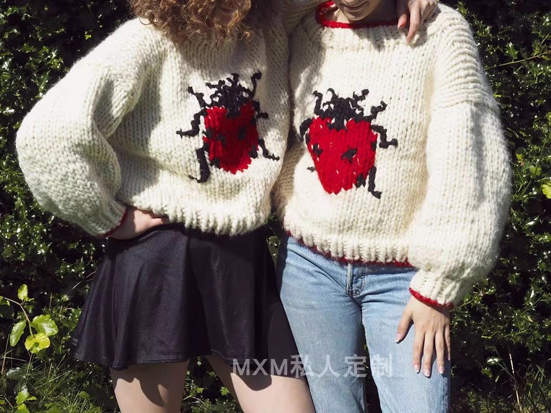 Sweter Wol Kasar Rajutan Tanga - Embroidery Lady Bug ulasan dan harga