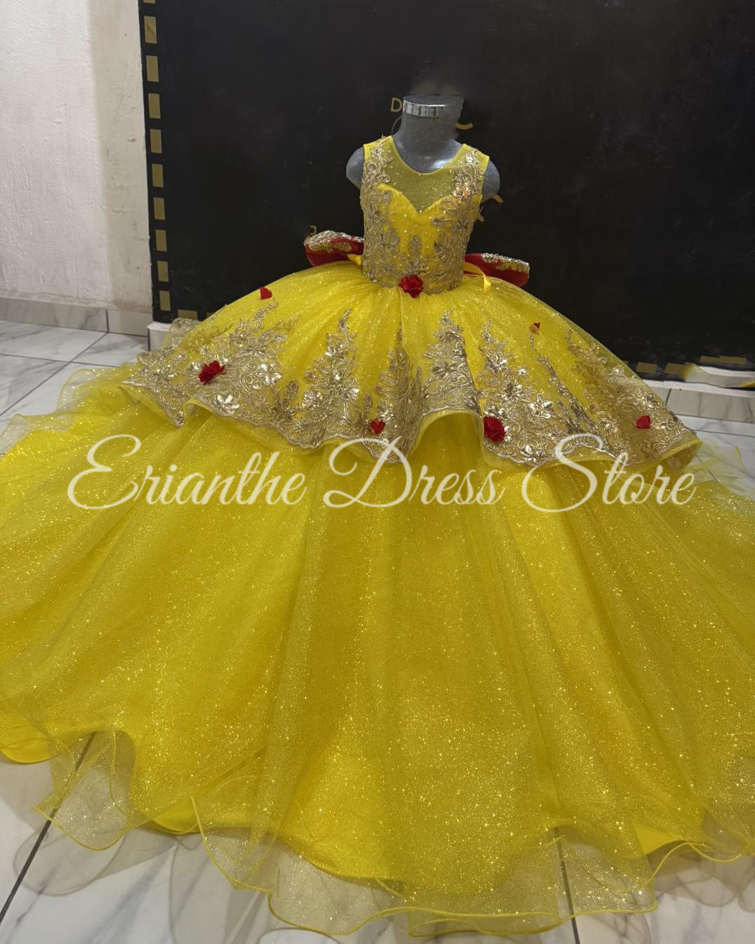 Gaun Gadis Bunga Kuning untuk  - Embroidery Yellow Dress ulasan dan harga